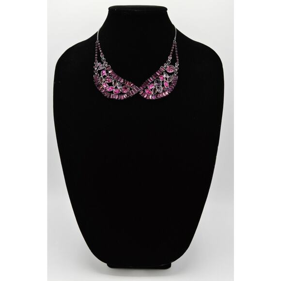 Carolee Lux Crystal Collar Necklace Baguette Rhinestone Royal Purple Signed Bin2 - Picture 8 of 12